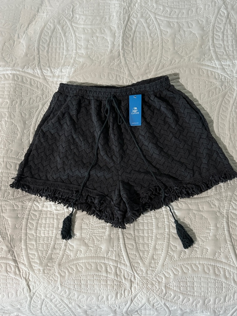 Cupshe Dark Grey Tassel-Trim Swimsuit cover-up Shorts Sz: M